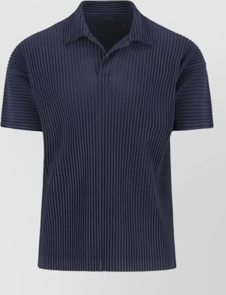 Homme Pliss&eacute; Issey Miyake collared ribbed polo style short sleeve top