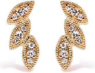 House of Brilliance 10K Yellow Gold 1/10 Cttw Diamond Triple Leaf Stud Earring at Nordstrom
