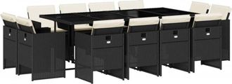 vidaXL Set comedor de jardín con cojines 13 pzas ratán sintético negro Vidaxl
