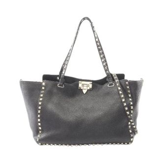 Valentino Pre-owned Tote Bags, female, Black, Size: ONE SIZE Pre-owned Rockstud Leather 2way Tote Bag