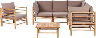 Beliani Garden Lounge Set with Table 6 Seater CERRETO Left Hand Bamboo Wood Taupe