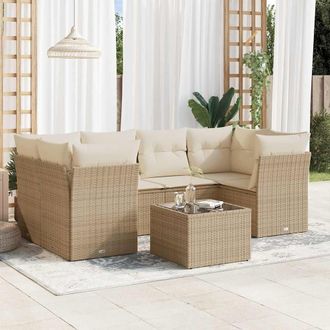 vidaXL Vidaxl - Set Sof&aacute;s De Jard&iacute;n 7 Piezas Y Cojines Rat&aacute;n Sint&eacute;tico Beige