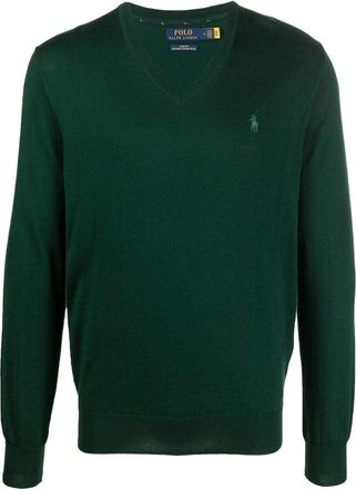 Polo Ralph Lauren V-neck Polo Pony jumper - men - Wool - M - Green