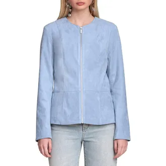 Bagatelle Peplum Faux Suede Jacket in Dusty Blue at Nordstrom, Size X-Large