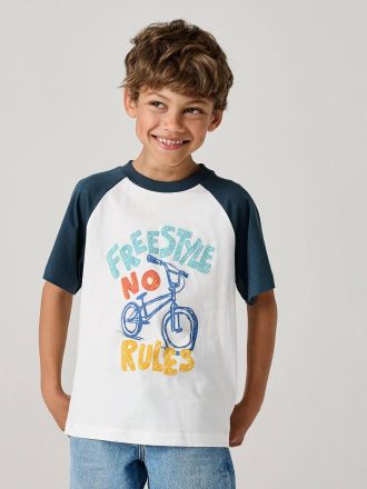 Vertbaudet Jungen T-Shirt mit Raglan&auml;rmeln und grossem Printmotiv, Recycling-Baumwolle aquamarine