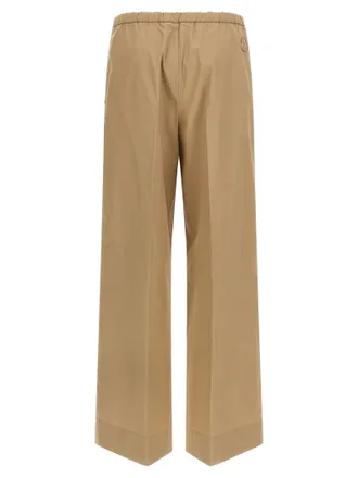 Moncler Grosgrain Logo Patch Cotton Poplin Trousers - Beige