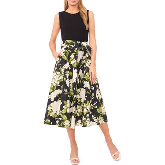 Ted Baker Sabrina Mixed Media Sleeveless Cotton Midi Dress in Rich Black at Nordstrom, Size X-Large
