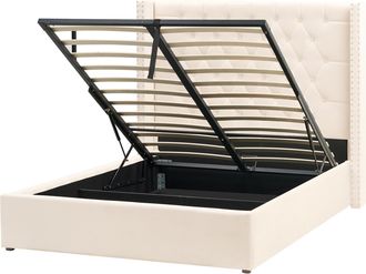 Beliani Cama Con Almacenaje Cabecero De Terciopelo Blanco Crema 140 X 200 Cm Lubbon