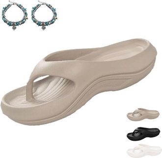 Generic Pillow Arch Support Flip Flops for Women, Lightweight Shock-Absorbing Comfortable Cloud Non-Slip Thick Sole Slides (Khaki, Adult, Women, 5.5, Numeric 