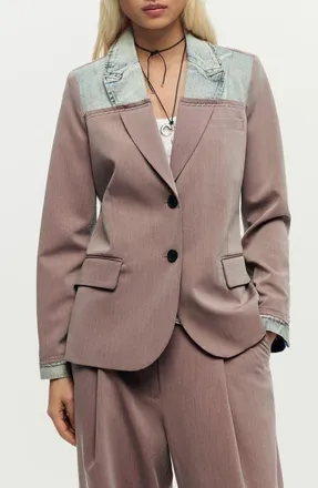 Desigual Denim Trim Blazer in Pink at Nordstrom, Size X-Large