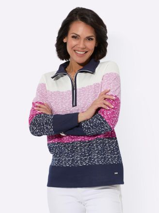 Casual Looks Sweatshirt CASUAL LOOKS, Damen, Gr. 38, bunt (magenta, marine), 100% Baumwolle, gemustert, gestreift, mehrfarbig, Sweatshirts Sweatshirt