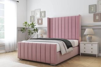 Comfort Beds Serena Plush Bed Frame - 50 Upholstered Wingback Headboard in Pink | Size: Single