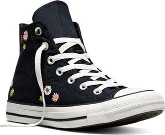 Converse Gender Inclusive Chuck Taylor All Star Floral Embroidered Canvas High Top Sneaker in Black/Bright Outlook at Nordstrom, Size 5.5