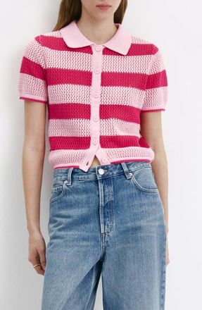 Mango Stripe Open Stitch Cardigan in Pink at Nordstrom, Size X-Small