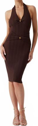 Marciano Kathleen Halter V-Neck Bodycon Sweater Dress In Brown