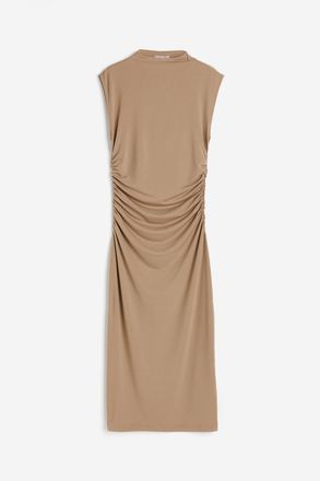 H&M Gerafftes Bodycon-Kleid - Dunkelbeige