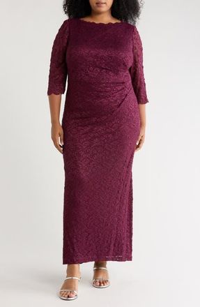 Jessica Howard Lace Three-Quarter Sleeve Sheath Dress in Wine at Nordstrom, Size 16W