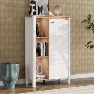Dmora Vitrina Galdo, Mueble Expositor 4 Estantes, Una Puerta, Con Patas, 73x34x118h Cm Blanco Mate