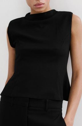 Mango Sleeveless Flare Top with Shoulder Pads in Black at Nordstrom, Size Xx-Small