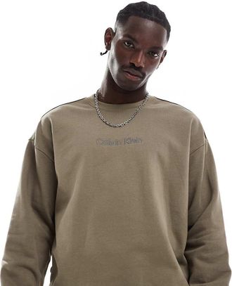 Calvin Klein Felpa da casa verde oliva con logo tono su tono