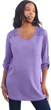 Roaman's Textured Lace Trimmed Tunic in Vintage Lavender at Nordstrom, Size Large