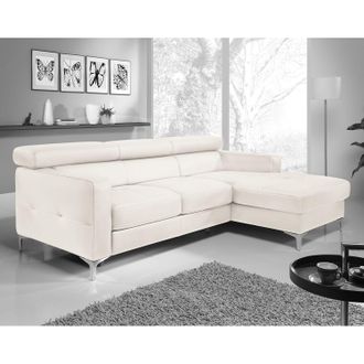 Cotta home24 Cotta Ecksofa Eduardo 2-Sitzer Weiß Kunstleder 226x74x169 cm (BxHxT) mit Schlaffunktion/Bettkasten Modern