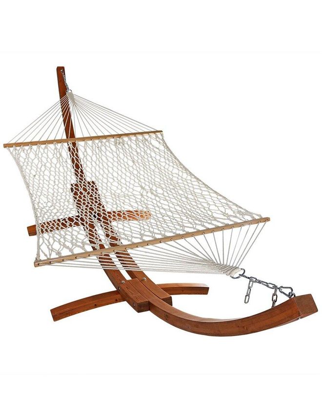Rope Hammock w/ Spreader Bars & 13 Curved Wood Stand-400-lb. Capacity