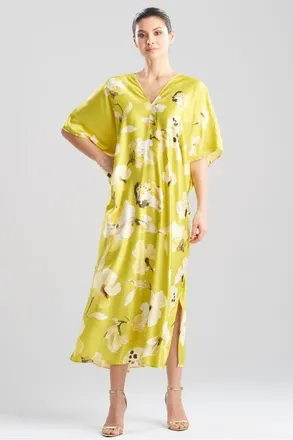 Natori Aurelia Charmeuse Caftan in Chartreuse at Nordstrom, Size X-Small