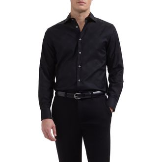 Bugatchi Axel Shaped Fit Stretch Cotton Button-Up Shirt in Black at Nordstrom, Size Xxx-Large