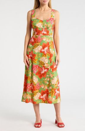 Vince Camuto Floral Print Cotton Poplin Midi Dress in Green Multi at Nordstrom Rack, Size 14