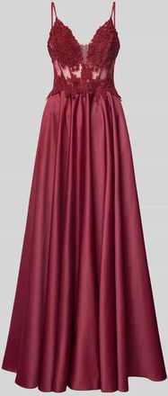Mascara Abendkleid mit Spitzenbesatz in Rot, Größe 38
