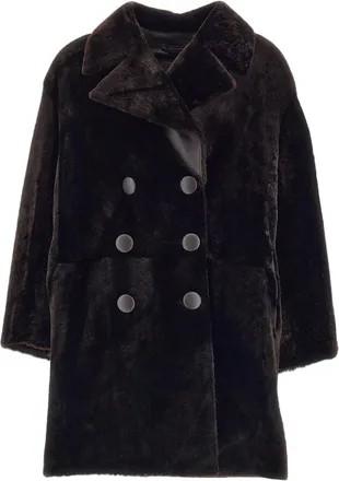 DESA 1972 Brown Shearling Double-Breasted Caban Coat