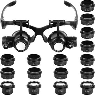 OEM Lupa Para La Cabeza Con 2 Luces Led - 8 Lentes Desmontables (2.5x, 4x, 6x, 8x, 10x, 15x, 20x, 25x) Para Reparaciones, Lectura Y Joyer&iacute;a
