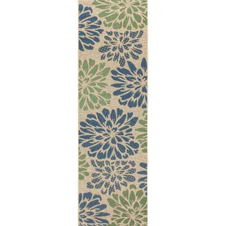 Jonathan Y Designs Zinnia Modern Floral Textured Weave Indoor/Outdoor Area Rug in Navy/green at Nordstrom, Size 3Ft 0In X 3Ft 0In