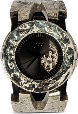 Parts Of Four P4-FOB Watch 4 41mm - unisex - Sterling Silver/Buffalo Leather/White Gold/Mineral Glass/stainless steel - M - Black