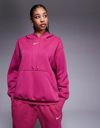 Nike Phoenix Fleece - Felpa rosa oversize con cappuccio-Viola