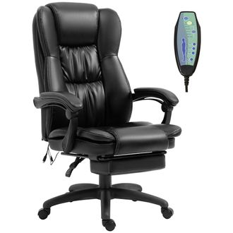 Vinsetto Vinsetto - Silla De Masaje Con 6 Puntos De Masaje Con Altura Ajustable Giratoria Reclinable Reposapi&eacute;s Retr&aacute;ctil Y Control Remoto 68,5x68,5x113-121 Cm