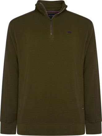 KAM 1/4 Zip Stripe Top Long Sleeve Jaquard Knit Casual Mens Plus Size 2-8XL 7090 (UK, Alpha, 6XL, Plus, Regular, Dark Olive)