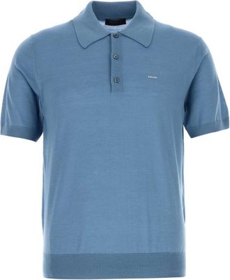 Prada Light Blue None Solid Shirt Collar Polo
