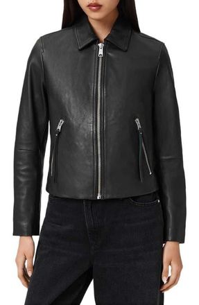 AllSaints Danbury Leather Moto Jacket in Black at Nordstrom, Size 8 Us