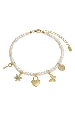 Argento Vivo Faux Pearl Charm Bracelet in Gold at Nordstrom