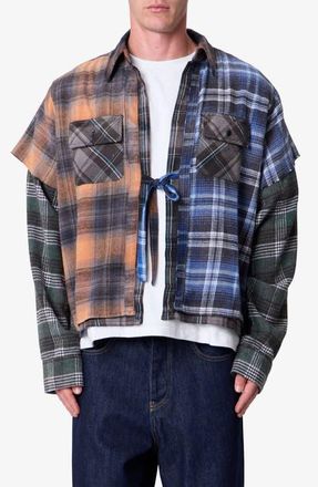 mnml Knot the Mix Tie Front Flannel Shirt in Grey Multi at Nordstrom, Size Xx-Large