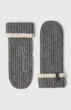 Brunello Cucinelli Cashmere English rib knit mittens with monili in Lead at Nordstrom, Size Medium