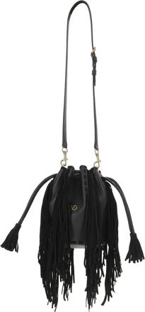 Valentino Garavani Borsa a spalla in pelle con frange - Nero