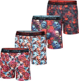 Ed Hardy Mens Boxer Briefs 4 Pack, Soft Fabric Underwear, Pull On Closure, Machine Washable Comfortable Stretch Boxers, 4pk - Floral & Skulls, XL