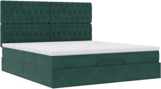 vidaXL Vidaxl - Estructura De Cama Otomana Colchones Terciopelo Verde Oscuro