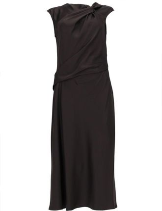 Theory Neutrals Twist Bodice Fitted Midi Dress