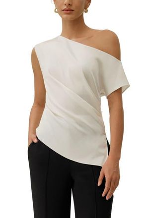 LilySilk Womens Stretch Silk Charmeuse Asymmetric Top in Natural White at Nordstrom, Size X-Small