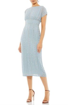 Mac Duggal Beaded Cap Sleeve Column Midi Dress in Slate Blue at Nordstrom, Size 14