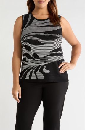 Anne Klein Graphic Sleeveless Top in Anne Black/White Dove at Nordstrom, Size 0 X